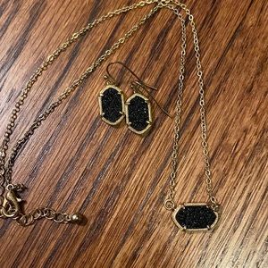 Black drop earrings and necklace